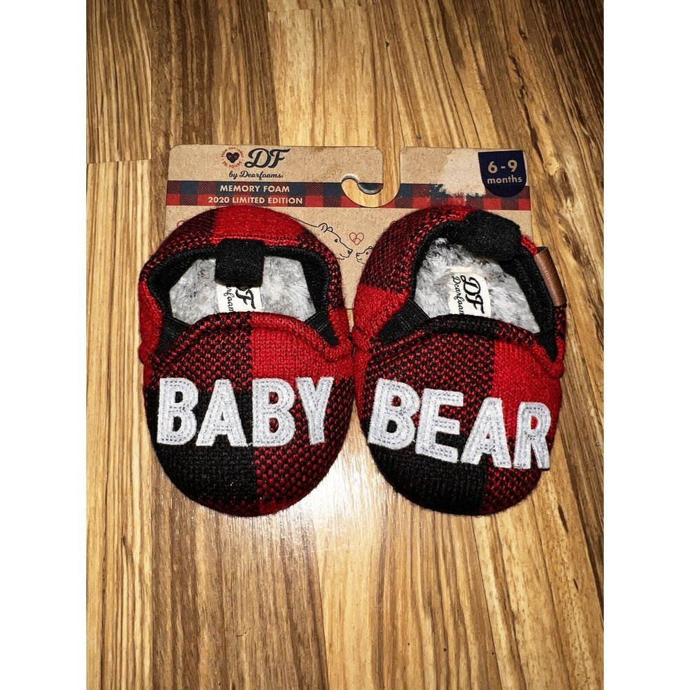 DEARFOAMS NEW "BABY BEAR" BUFFALO PLAID SLIPPERS INFANT SIZE 6-9 MONTHS